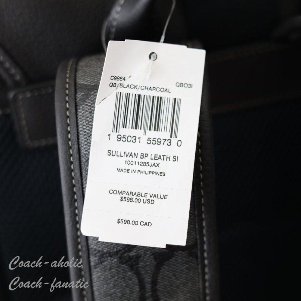 NWT Coach C9864 Sullivan Backpack In Signature Canvas Black/Charcoal - Picture 8 of 13
